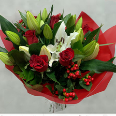 Valentine's Rose & Lily Handtied Bouquet